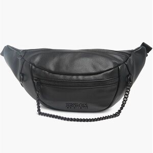 Versace Jeans Couture Black Leather Chain-Accent Travel Waist Bag